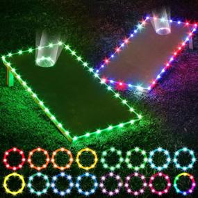 img 4 attached to 🌽 Cornhole Board Lights - 2 Sets: LED Edge and Hole Lights with 17 Colors, 7 Flashing Modes, and Convenient Remote Control - Ideal for Family Backyard Cornhole Bean Bag Toss Game during Nighttime