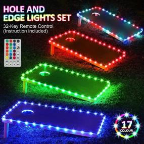 img 3 attached to 🌽 Cornhole Board Lights - 2 Sets: LED Edge and Hole Lights with 17 Colors, 7 Flashing Modes, and Convenient Remote Control - Ideal for Family Backyard Cornhole Bean Bag Toss Game during Nighttime