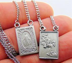 img 2 attached to Pewter Catholic Scapular Medal Our Lady of Mount Carmel & Sacred Heart on Stainless Steel Chain by Westman Works