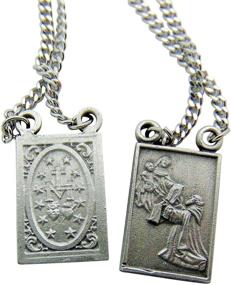 img 1 attached to Pewter Catholic Scapular Medal Our Lady of Mount Carmel & Sacred Heart on Stainless Steel Chain by Westman Works