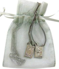 img 3 attached to Pewter Catholic Scapular Medal Our Lady of Mount Carmel & Sacred Heart on Stainless Steel Chain by Westman Works