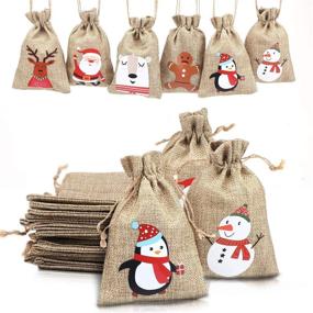 img 4 attached to LOKIPA Christmas Burlap Drawstring Favors Gift Wrapping Supplies