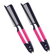 💁 herstyler hair straightening comb - flat iron comb for smooth & tangle-free tresses - hair straightener comb with ergonomic grip - pink hot iron comb set of 2 logo