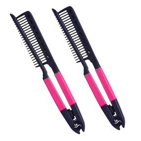 img 4 attached to 💁 Herstyler Hair Straightening Comb - Flat Iron Comb for Smooth & Tangle-Free Tresses - Hair Straightener Comb with Ergonomic Grip - Pink Hot Iron Comb Set of 2