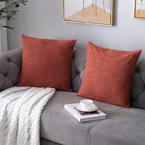 img 3 attached to 🛋️ Set of 2 Anickal Rust Chenille Decorative Throw Pillow Covers - 18x18 Inch Square Cushion Cases for Home Sofa Couch Decoration - Rustic Farmhouse Style