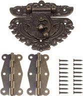 🔒 aesthetic antique brass latch hasps and hinges kit for wooden jewelry boxes and cabinets - enhance decor with 84mm bronze embossed design logo