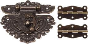 img 2 attached to 🔒 Aesthetic Antique Brass Latch Hasps and Hinges Kit for Wooden Jewelry Boxes and Cabinets - Enhance Decor with 84MM Bronze Embossed Design