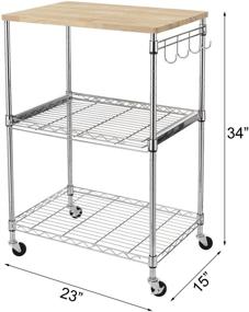 img 1 attached to 🛒 Versatile and Stylish Finnhomy 3-Tier Wire Rolling Kitchen Cart with Oak Cutting Board and Chrome - Perfect for Food Service and Microwave Stand