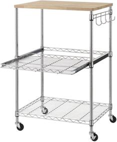 img 4 attached to 🛒 Versatile and Stylish Finnhomy 3-Tier Wire Rolling Kitchen Cart with Oak Cutting Board and Chrome - Perfect for Food Service and Microwave Stand