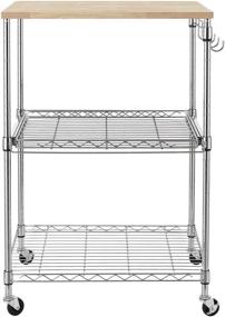 img 2 attached to 🛒 Versatile and Stylish Finnhomy 3-Tier Wire Rolling Kitchen Cart with Oak Cutting Board and Chrome - Perfect for Food Service and Microwave Stand