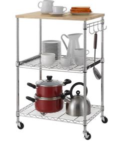 img 3 attached to 🛒 Versatile and Stylish Finnhomy 3-Tier Wire Rolling Kitchen Cart with Oak Cutting Board and Chrome - Perfect for Food Service and Microwave Stand