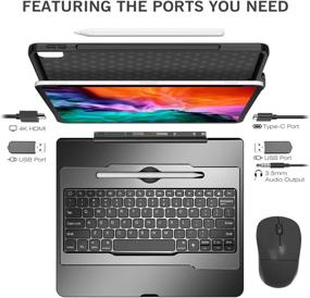 img 3 attached to 🔒 CHESONA iPad Pro 12.9 Case 2020: Keyboard, USB-C Hub, Backlit, Pencil Holder - Black