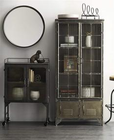 img 3 attached to 🏺 Rustic Metal Cabinet with Caster Wheels &amp; Glass Doors - Creative Co-Op DA8479-1