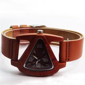 img 1 attached to 🔺 HJIAN Triangle Red Wooden Watch for Women with Leather Band - Quartz Wrist Watch Bracelet