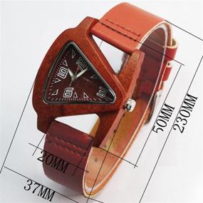 img 2 attached to 🔺 HJIAN Triangle Red Wooden Watch for Women with Leather Band - Quartz Wrist Watch Bracelet