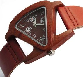 img 3 attached to 🔺 HJIAN Triangle Red Wooden Watch for Women with Leather Band - Quartz Wrist Watch Bracelet