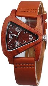 img 4 attached to 🔺 HJIAN Triangle Red Wooden Watch for Women with Leather Band - Quartz Wrist Watch Bracelet