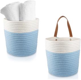 img 2 attached to 🧺 VASS Group 2-Pack Cotton Rope Baskets with Leather Handles – 8”x 7” Durable Hanging Woven Wall Baskets Storage Bins for Home Decor and Organization – Small Hanging Basket for Plants – Blue