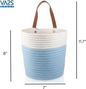 img 1 attached to 🧺 VASS Group 2-Pack Cotton Rope Baskets with Leather Handles – 8”x 7” Durable Hanging Woven Wall Baskets Storage Bins for Home Decor and Organization – Small Hanging Basket for Plants – Blue