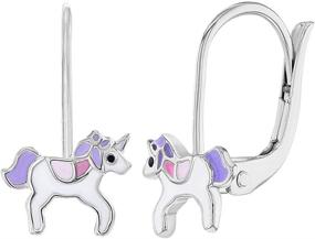 img 4 attached to 🦄 925 Sterling Silver Leverback Unicorn Dangle Earrings - White & Purple Enamel, Ideal for Little Girls & Pre-Teens, Perfect Gift for Animal Lover Kids