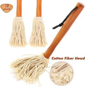 img 2 attached to 🍖 Versatile Pack of 3: 12" BBQ Sauce Basting Mops & Brushes for Roasting, Grilling, Marinade, and Glazing – Cotton Fiber Head and Hardwood Handle, Dish Mop Style