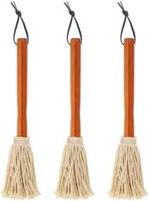 img 4 attached to 🍖 Versatile Pack of 3: 12" BBQ Sauce Basting Mops & Brushes for Roasting, Grilling, Marinade, and Glazing – Cotton Fiber Head and Hardwood Handle, Dish Mop Style