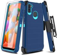 📱 leptech galaxy a11 case: full body heavy duty armor phone cover with built-in kickstand and screen protector - navy logo