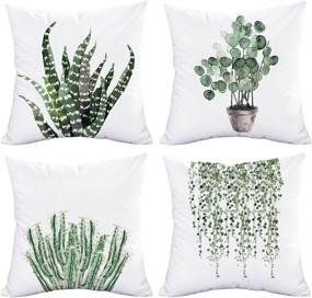 img 4 attached to 🌿 Refreshing Green Plants Pillow Cover Set for Decorative Square Cushion - BLEUM CADE