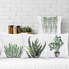 img 3 attached to 🌿 Refreshing Green Plants Pillow Cover Set for Decorative Square Cushion - BLEUM CADE
