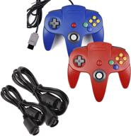🎮 miadore 2 pack classic n64 controllers bundle with extension cables - blue/red controllers for n64 console video games logo