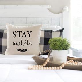 img 3 attached to 🦄 PANDICORN Farmhouse Pillow Covers: Welcome to Our Porch Stay Awhile - Rustic Black and Cream Throw Pillow Cases for Porch Décor in 18x18 Size (Set of 2)