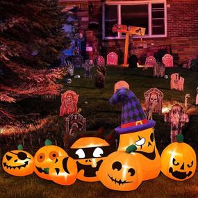 img 2 attached to 🎃 Halloween Pumpkin Family Inflatable Decoration by JinhzWin - 7 Ft Long, Built-in LED Lights, Blow Up Horror Pumpkin Decor for Indoor Outdoor Yard Garden Halloween Decorations
