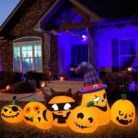 img 4 attached to 🎃 Halloween Pumpkin Family Inflatable Decoration by JinhzWin - 7 Ft Long, Built-in LED Lights, Blow Up Horror Pumpkin Decor for Indoor Outdoor Yard Garden Halloween Decorations