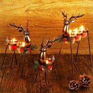 🎄 волшебный набор домашней коллекции lulu из 3 металлических держателей свечей для чайных огней с оленьими рожками - рождественская декорация на столе с оленями для праздников, свадьбы и новоселья. логотип