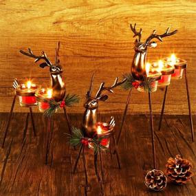 img 4 attached to 🎄 Волшебный набор домашней коллекции Lulu из 3 металлических держателей свечей для чайных огней с оленьими рожками - Рождественская декорация на столе с оленями для праздников, свадьбы и новоселья.
