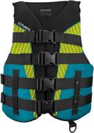 👙 o'neill women's superlite uscg life vest in black and turquoise, size large with lime accents логотип