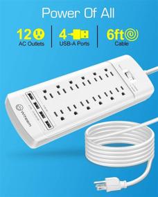 img 3 attached to White Power Strip, Witeem Surge Protector with 12-Outlets (1875W/15A, 4360Joules) and 4 USB Charging Ports (5V/6A, 30W), 6Ft Extension Cord, Wall Mountable Overload Protection Outlet for Home & Office