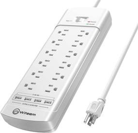 img 4 attached to White Power Strip, Witeem Surge Protector with 12-Outlets (1875W/15A, 4360Joules) and 4 USB Charging Ports (5V/6A, 30W), 6Ft Extension Cord, Wall Mountable Overload Protection Outlet for Home & Office