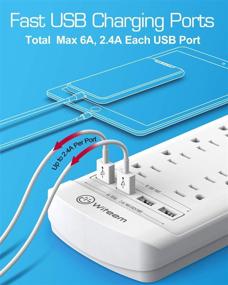 img 1 attached to White Power Strip, Witeem Surge Protector with 12-Outlets (1875W/15A, 4360Joules) and 4 USB Charging Ports (5V/6A, 30W), 6Ft Extension Cord, Wall Mountable Overload Protection Outlet for Home & Office