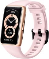 📱 huawei band 6 fitness tracker smartwatch for men women, 1.47’’ amoled color screen, spo2 and heart rate monitoring, long battery life, 5atm waterproof, global version, pink logo