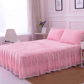 img 3 attached to 🛏️ LIFEREVO Luxury Velvet Diamond Quilted Fitted Bed Sheet with Pompoms Fringe - Queen Pink, 3 Side Coverage, 18 inch Drop Dust Ruffle Bed Skirt