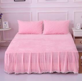img 2 attached to 🛏️ LIFEREVO Luxury Velvet Diamond Quilted Fitted Bed Sheet with Pompoms Fringe - Queen Pink, 3 Side Coverage, 18 inch Drop Dust Ruffle Bed Skirt