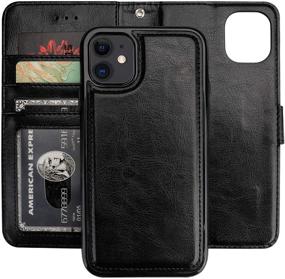 img 4 attached to Black PU Leather Wallet Case for iPhone 11 6.1 inch with Card Holder, Magnetic Detachable Kickstand, Shockproof, Wrist Strap, and Removable Flip Cover