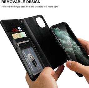 img 1 attached to Black PU Leather Wallet Case for iPhone 11 6.1 inch with Card Holder, Magnetic Detachable Kickstand, Shockproof, Wrist Strap, and Removable Flip Cover