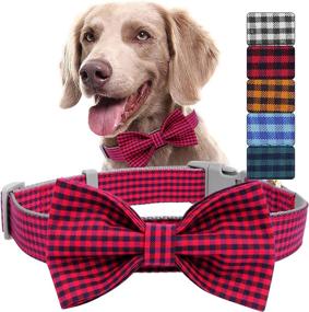 img 4 attached to Dapper and Stylish: Buffalo Plaid Dog Bow Ties & Collars for Large Breeds - Comprenee Durable Design, Adjustable Nylon Burberry Soft Collar with D-Rings - Ideal Cat Collar with Bowtie and Gift Option