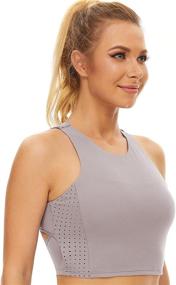 img 2 attached to 👚 Top 3 High Neck Crop Tops with Built-In Bra for Women's Yoga, Running, and Workout Activewear Gym