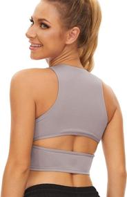 img 1 attached to 👚 Top 3 High Neck Crop Tops with Built-In Bra for Women's Yoga, Running, and Workout Activewear Gym