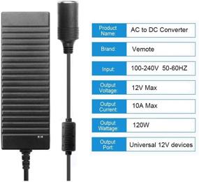 img 3 attached to 🔌 Преобразователь переменного тока в постоянный ток Vemote 110V-220V на 12V 10A 120W адаптер для прикуривания автомобиля - Утвержденный FCC источник питания с переключением для портативного автомобильного компрессора, автомобильного холодильника и автомобильного пылесоса