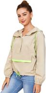 🧥 romwe women's lightweight kangaroo pocket anorak sports jacket: stylish windbreaker with drawstring hood and zip-up closure logo