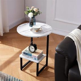 img 4 attached to Urraca White Small Side Table: Sleek Round End Table with Luxurious Marble Top, Modern Black Metal Nightstand for Living Room Décor, 18”D x 24”H